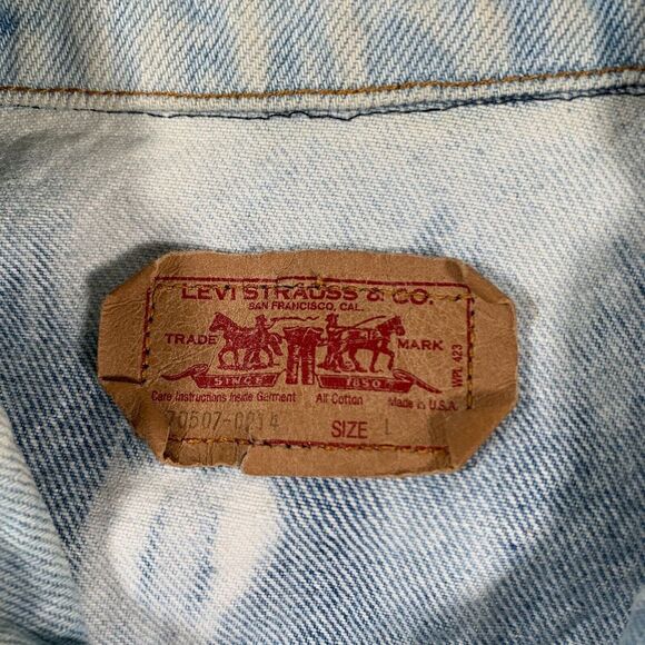 Levis Denim Jacket Adult Large Blue Acid Wash Dark 70507-0214 Distressed 80s 90s - Picture 5 of 9